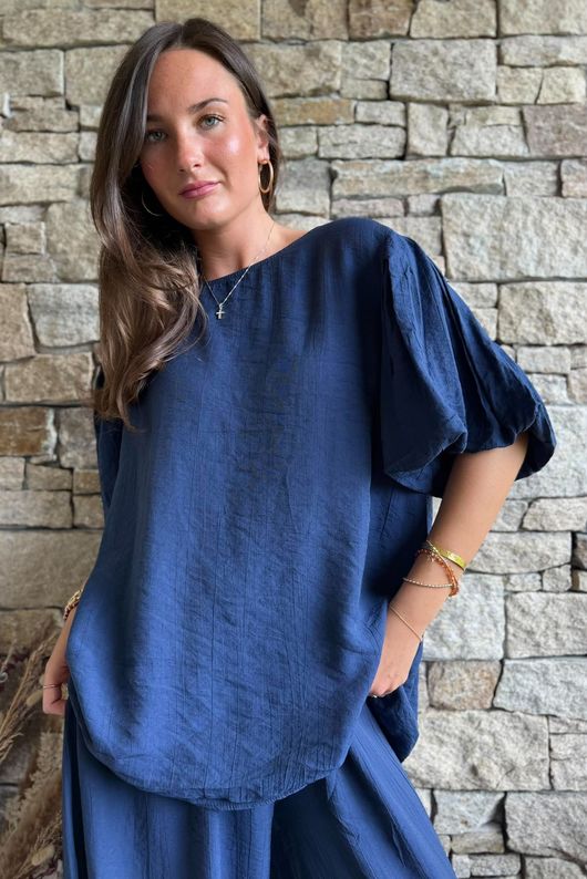 Randles Puff Sleeve Blouse Navy